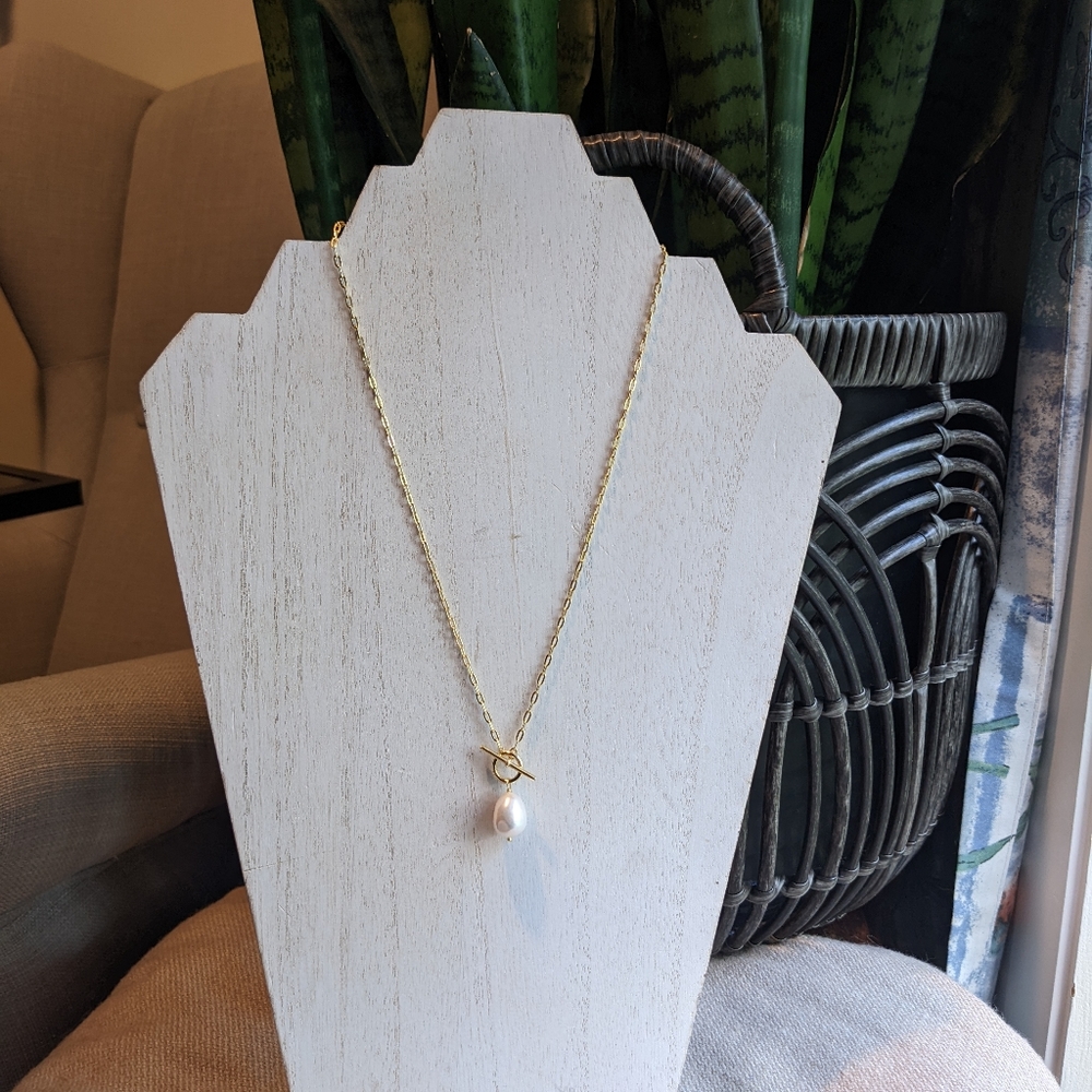 10K Gold Vermeil - Pearl Toggle Paperclip Chain Necklace